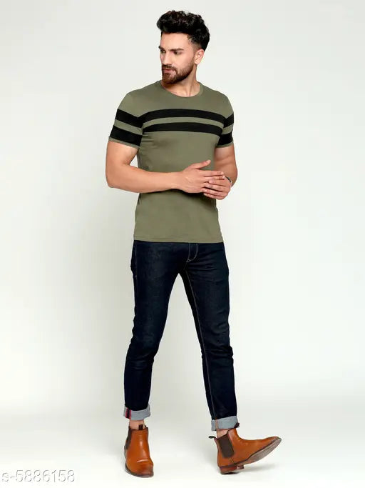 Men's printed olive cotton t-shirt, short sleeves, GESPO brand