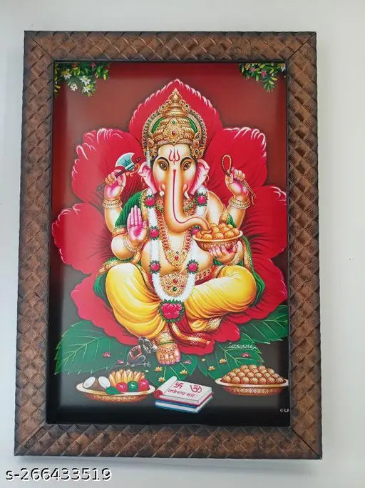 Synthetic resin Lord Ganesha photo frame, 9x12 inches, Indian deity decor for home