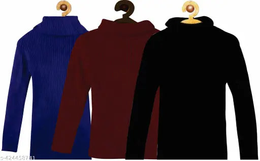 Highneck Long Sleeves Wool Sweater For Boys & Girls Pack Of 3