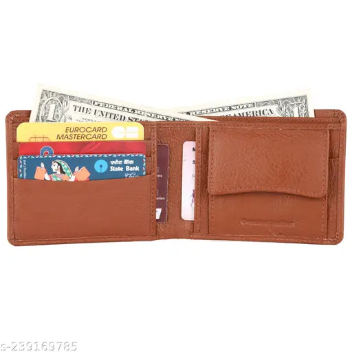 Leather tan wallet for men, solid pattern, 5 compartments, Indian-made gift