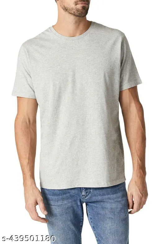 Grey Melange Men's Cotton Blend T-Shirt, solid design, short sleeves, perfect for casual outings