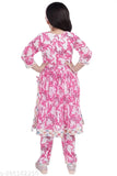 Floral print chiffon kurti pant set for girls, comfortable and trendy Indian ethnic wear in three-quarter sleeves