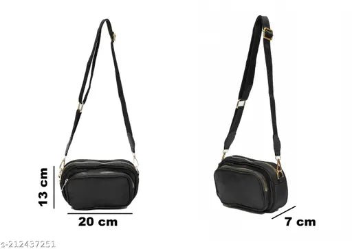 Black Parachute Textured Sling Bag, Medium Size