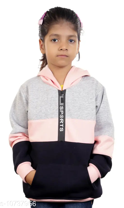 Multicolor wool girls' hoodie and sweatshirt, self-design pattern, long sleeves, size 4-11 years, India origin