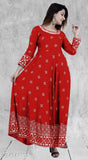 Red flared kameez with embroidery