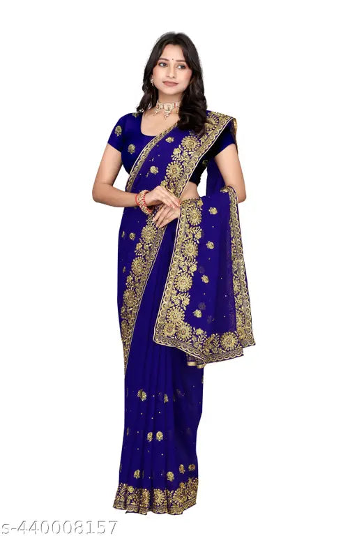 Golden embroidered saree with full diamondstone handwork