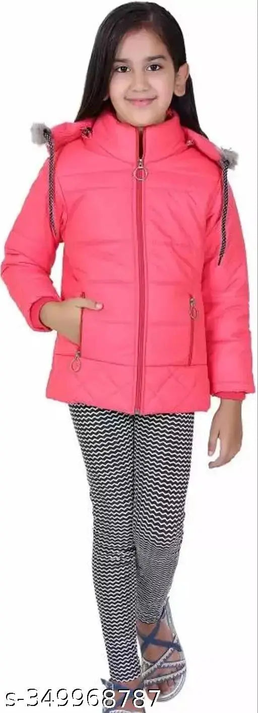 Pink puffer jacket with faux fur trim, child's size