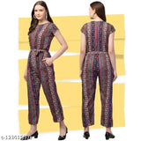 Printed net crepe jumpsuits for women and girls, available in S, M, L, XL, Free Size. Comfortable and affordable fashion from India