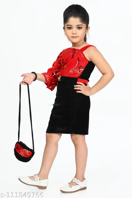 Black skirt party wear dress, handbag, child, young girl