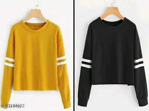 Cotton blend women's fashion t-shirt pack of 2 - Solid style in various sizes (S-XL), perfect for casual and party wear