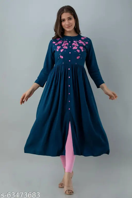 High-Quality Embroidered Rayon Kurta by Janaknandini Crafts, ideal for all seasons. Comfortable and stylish Indian fashion wear