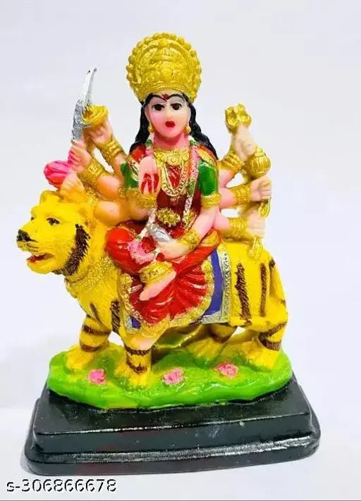 Multicolor Resin Maa Durga Statue (9 inch), intricately hand-painted and decorated Indian god idol for home or office use