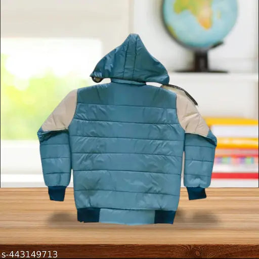 Blue and white printed colorblock casual boys jacket