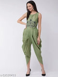 Sleeveless embroidered polyester cowl jumpsuit by Pannkh, Indian handcrafted net pattern