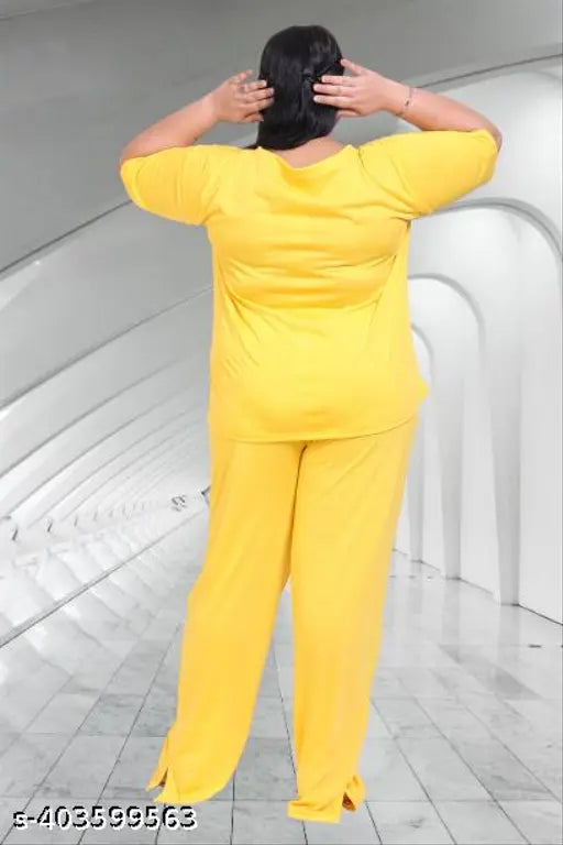 Plus size Canidae women's hosiery pyjama & T-shirt coord set, round neck, half sleeves - chic casual wardrobe essential, India origin