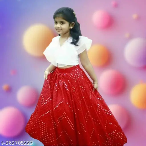 Organza & net embroidered Lehanga Choli set for kids, sleeveless design, traditionally stylish and versatile Indian attire