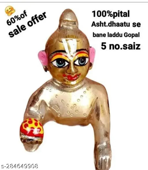 Silver metal Krishna idol, 5 size, laddu Gopal, ornate features, Indian art.