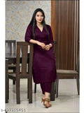 Trending Women's Rayon V-neck Long Kurta-Pant Set, solid-patterned traditional Indian outfit for M (38/14.5/32/46/28/39), L (40/15/34/46/29/40), XL (42/15.5/36/46/30/41), XXL (44/16/38/46/31/42) - Modern Indian dressing