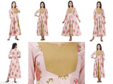 Pink floral printed cotton kurta with three-quarter sleeves, embroidered by PAAWNI. Indian women's fashion on mannequin