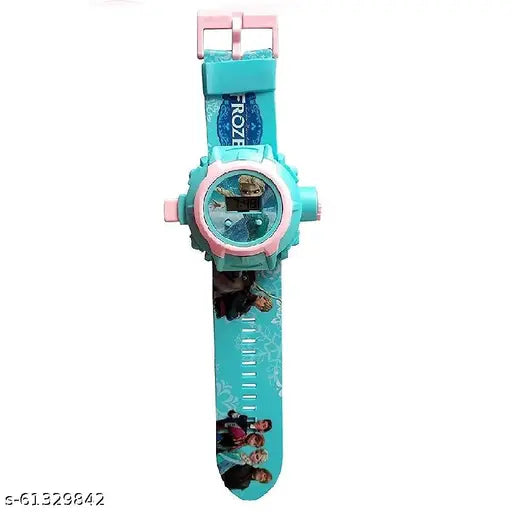 Disney Frozen themed digital watch with a blue strap, featuring multiple images of Olaf and Elsa