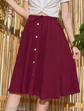 High cotton waist flared knit maroon skirt, stylish and versatile for all-weather casual, party, or work events