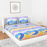 Multicolor microfiber children's flat sheet & double pillow cover (90x90in, 18x28in), ultra-soft, breathable, and cartoon-themed, reactive printing, circular quilting process, ideal for cool summer nights