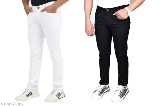 Attractive solid denim pack of 2 men's jeans, Indian-made, sizes 28, 30, and 32