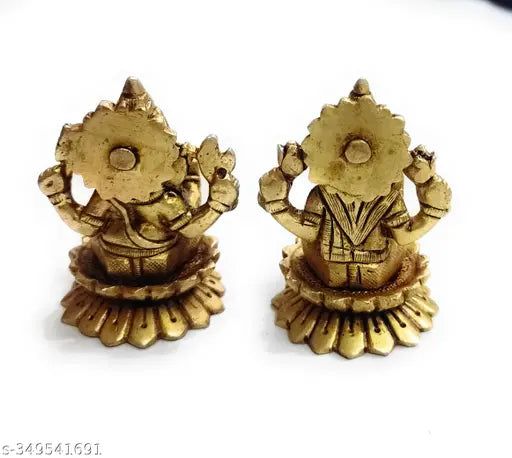 Multicolor brass Kamal Ganesh Laxmi SSF idol set, ornate Indian deity sculpture (700gm, 5cm x 8cm x 5cm)