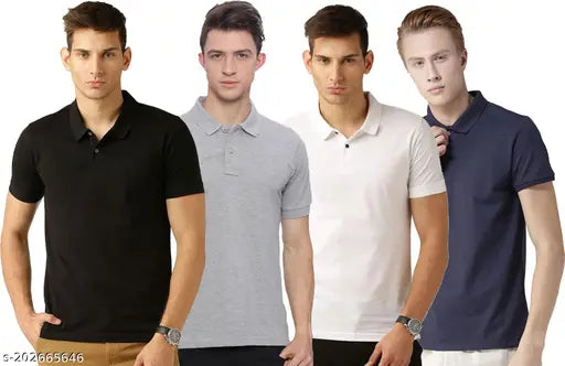 Western Men Polo Collar T-Shirts (4pk) - Matty Polycotton, solid color, short sleeves - M, L, XL sizes for daily wear, India origin
