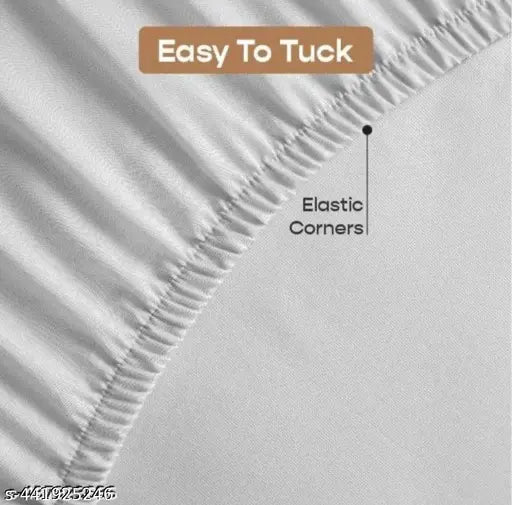 Glace Cotton striped supersoft fitted queen bedsheet with elastic & 2 pillow covers, ideal for summer adult use in Indian homes