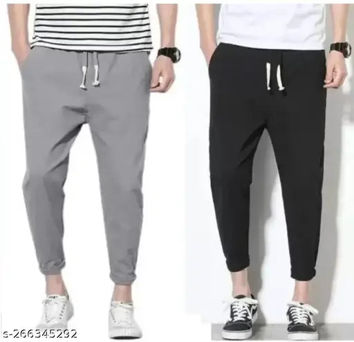 Satsukrat Cotton-Blend Track Pants, solid design, lightweight and stretchable for men's casual wear. Available sizes from S-28 to XXL-36, with side pockets and waist string. Made in India
