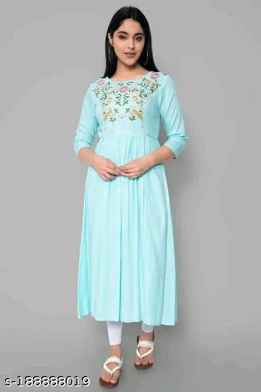 Viscose Rayon embroidered Anarkali Kurta, perfect for daily wear and special occasions. Indian-origin, soft against skin