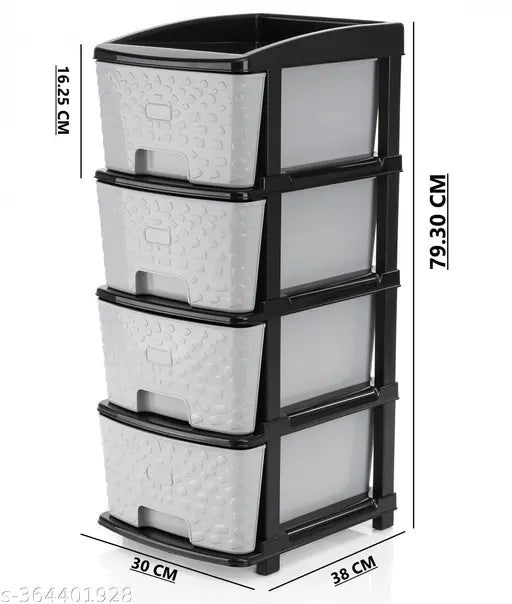 Black plastic 4 compartment storage organizer for storing shoes, socks, books, toys