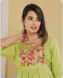Womens Reyon Embroidered Kurti, Green Embroidery, Pack of 1