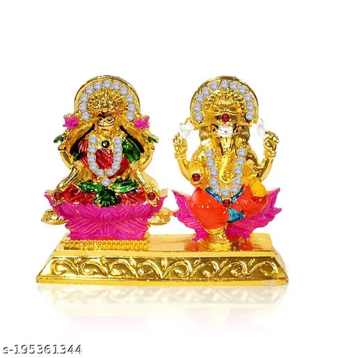 Metal sitting Laxmi Ganesha idol for home and office decorative showpiece - Indian God Idol on display at home or workplace
