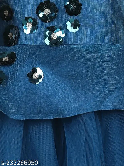 Teal blue net gown for kids party wear, sleeveless and embellished design, 1-2 years size from India