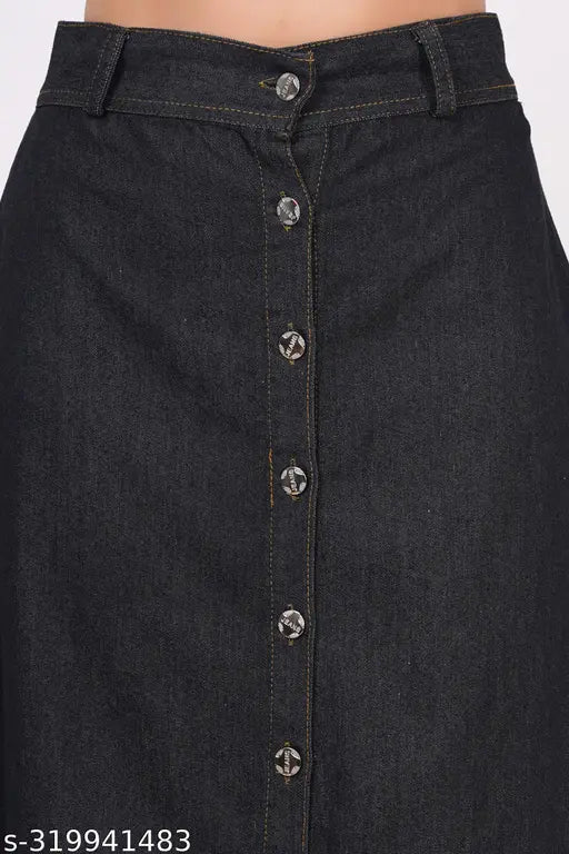 Women's and girls' solid denim black skirts, available in sizes 28-40 (India)