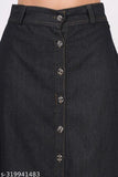 Women's and girls' solid denim black skirts, available in sizes 28-40 (India)