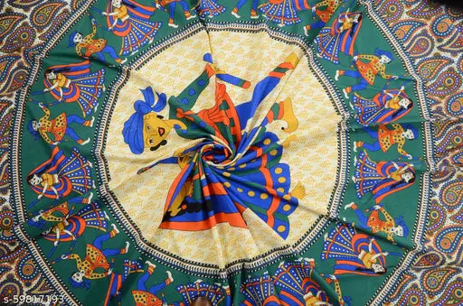 Cotton DANDIYA C GREEN flat sheets, fine quality Jaipuri print, ideal for heavy winter adult use, double queen size, origin India