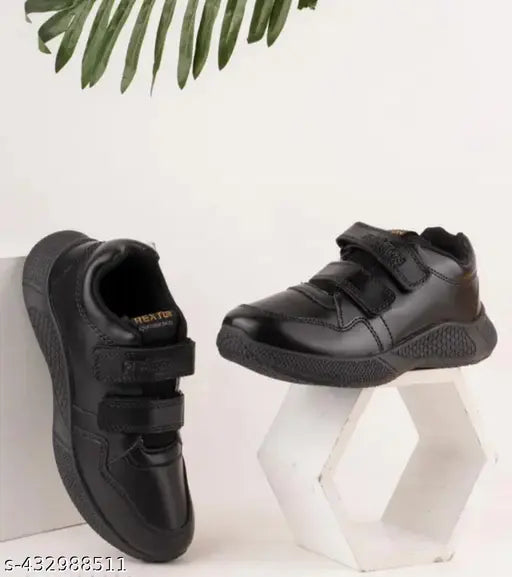 Black NCC Velcro walking shoes with adjustable straps, suitable for both boys and girls
