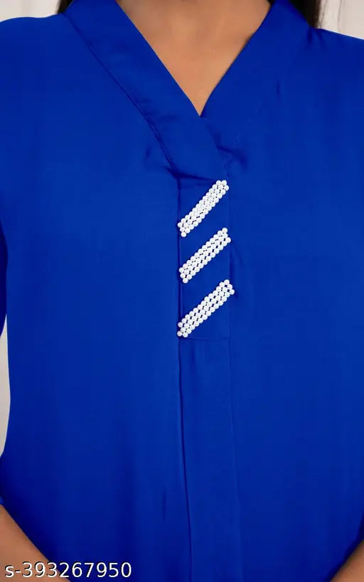 Embroidered Georgette V-neck top, three-quarter sleeves, India