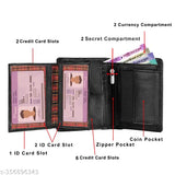 Black genuine leather RFID-blocking bifold wallet, textured Nappa leather, 9 card slots, 2 secret compartments, 2 note compartments, 2 ID windows, coin pocket