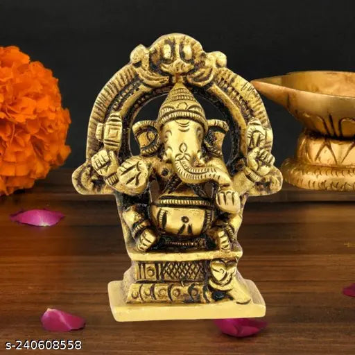 Brass ShreeYaash Ganesha Statue (Height 2.5 inch, 110g), home decorative idol radiating tranquility and spiritual harmony