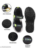 Grey printed sports sandals kids boys, black strap, stay cool technology