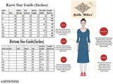 Dark blue embroidered cotton blend kurti pant and dupatta set, perfect for traditional or casual wear. Three-quarter sleeve, calf length straight cut, soft cotton fabric. Available in sizes S-XXL. Made in India by Silk Bliss