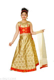 Art Silk princess stylish kids Lehenga Choli & net Dupatta set, self-design embellished, sleeveless, Indian party wear for 0-10 years