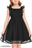 Black lace Swiss dot casual dress for kids with flutter sleeves