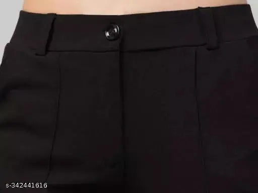 Cotton Lycra ANARA Fashion trouser, solid net, two-pocket design for women