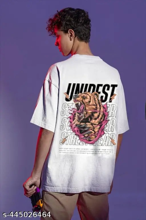 White oversized UNIPEST t-shirt, 100% cotton, front & back graphic prints