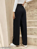 Stylish navy high-waisted wide-leg trousers, belted waist